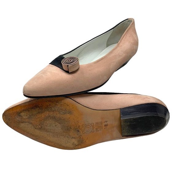 Carraro Luigi Italian Pink Black Suede‎ Pointy Toe Flats - Picture 10 of 11